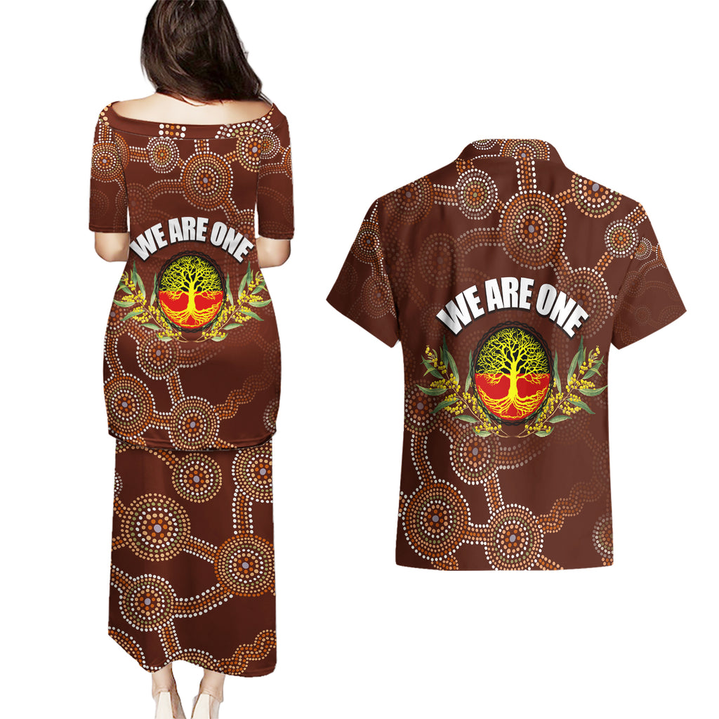 we-are-one-koori-and-australia-couples-matching-puletasi-dress-and-hawaiian-shirt-aboriginal-pattern