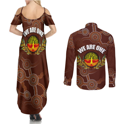we-are-one-koori-and-australia-couples-matching-summer-maxi-dress-and-long-sleeve-button-shirts-aboriginal-pattern
