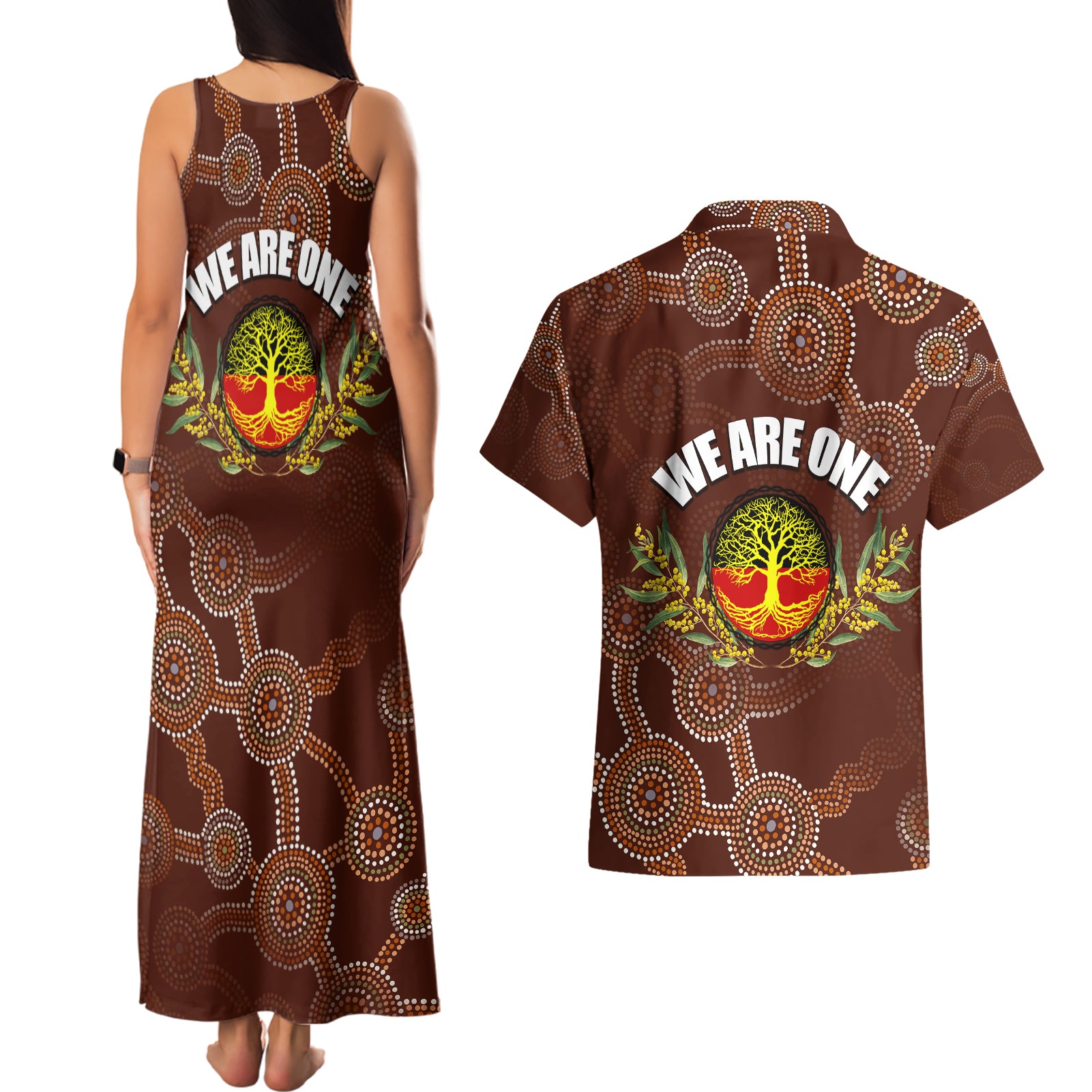 we-are-one-koori-and-australia-couples-matching-tank-maxi-dress-and-hawaiian-shirt-aboriginal-pattern