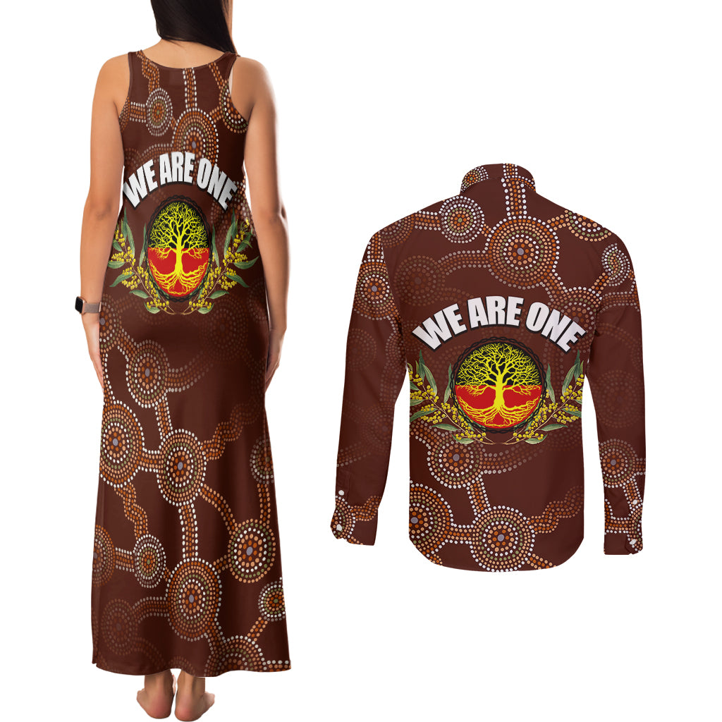 we-are-one-koori-and-australia-couples-matching-tank-maxi-dress-and-long-sleeve-button-shirts-aboriginal-pattern
