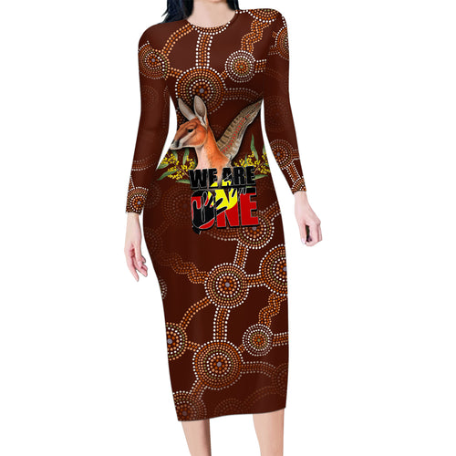 we-are-one-koori-and-australia-family-matching-long-sleeve-bodycon-dress-and-hawaiian-shirt-aboriginal-pattern