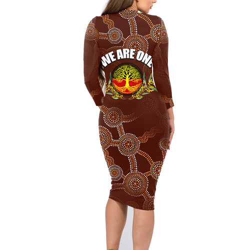 we-are-one-koori-and-australia-family-matching-long-sleeve-bodycon-dress-and-hawaiian-shirt-aboriginal-pattern