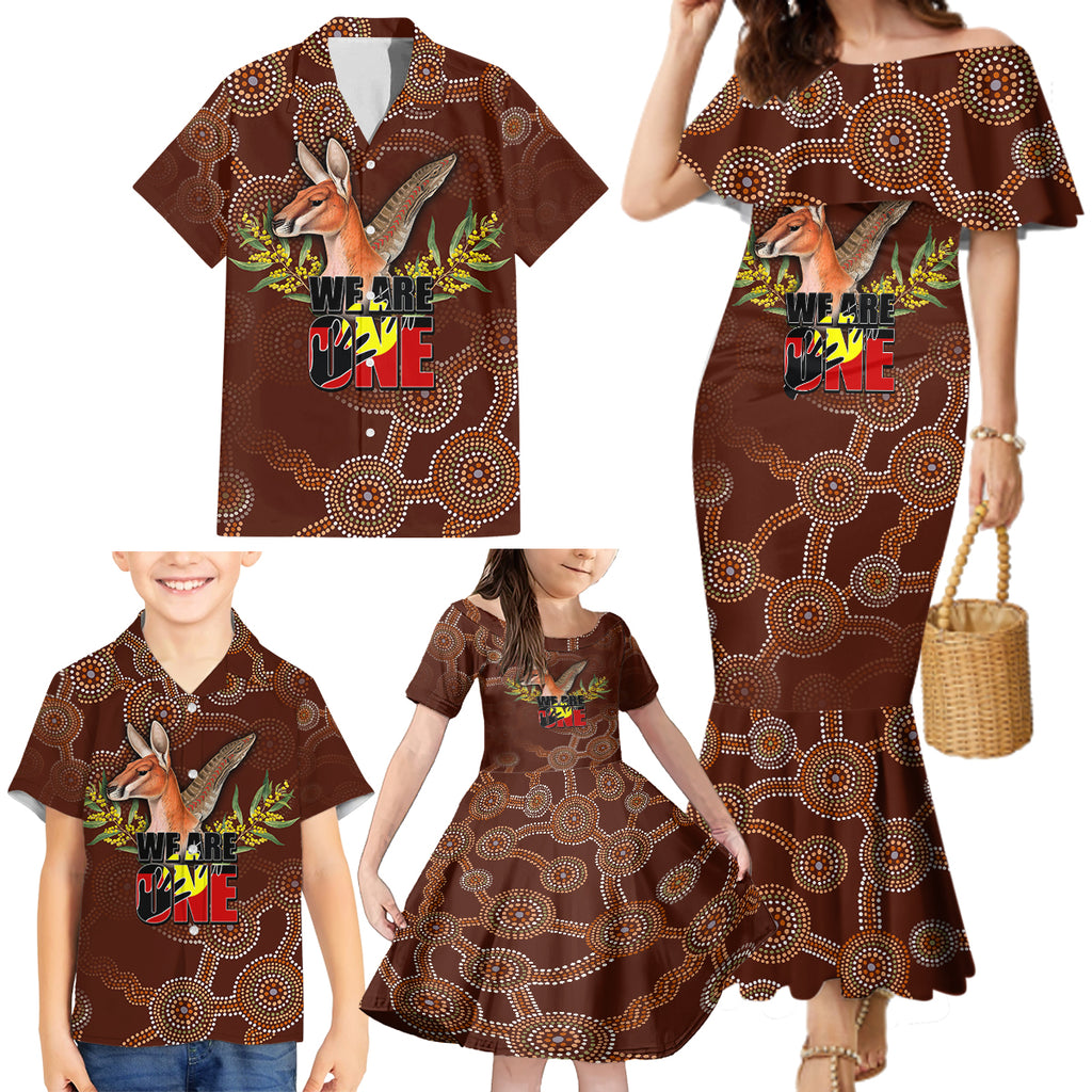 we-are-one-koori-and-australia-family-matching-mermaid-dress-and-hawaiian-shirt-aboriginal-pattern