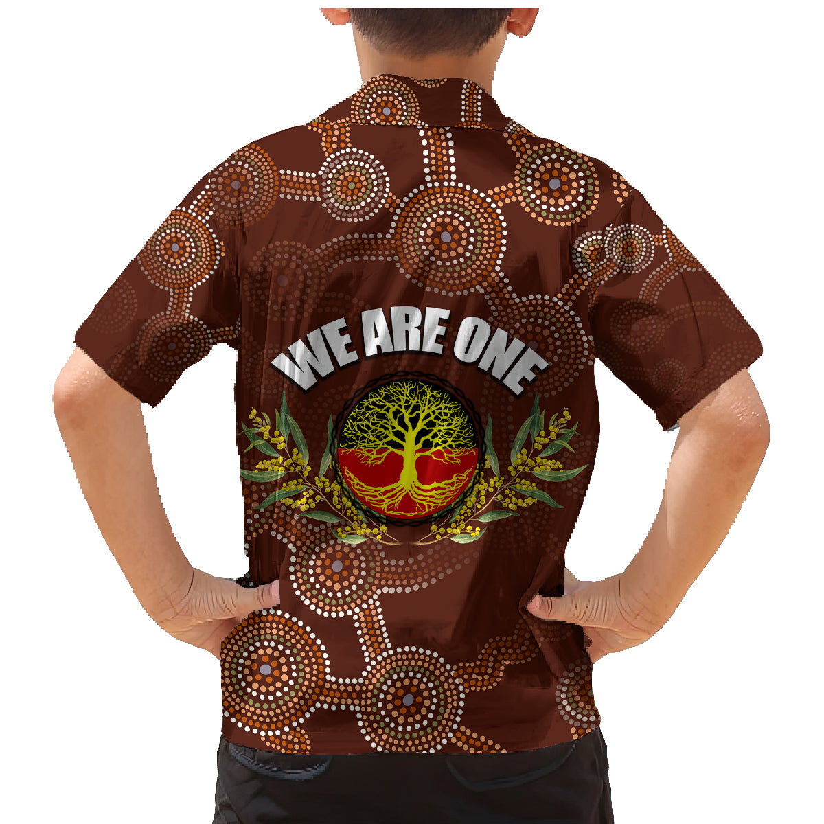 we-are-one-koori-and-australia-family-matching-mermaid-dress-and-hawaiian-shirt-aboriginal-pattern