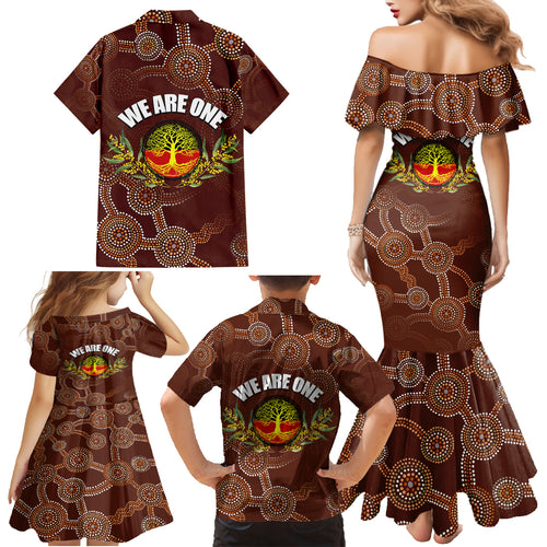 we-are-one-koori-and-australia-family-matching-mermaid-dress-and-hawaiian-shirt-aboriginal-pattern