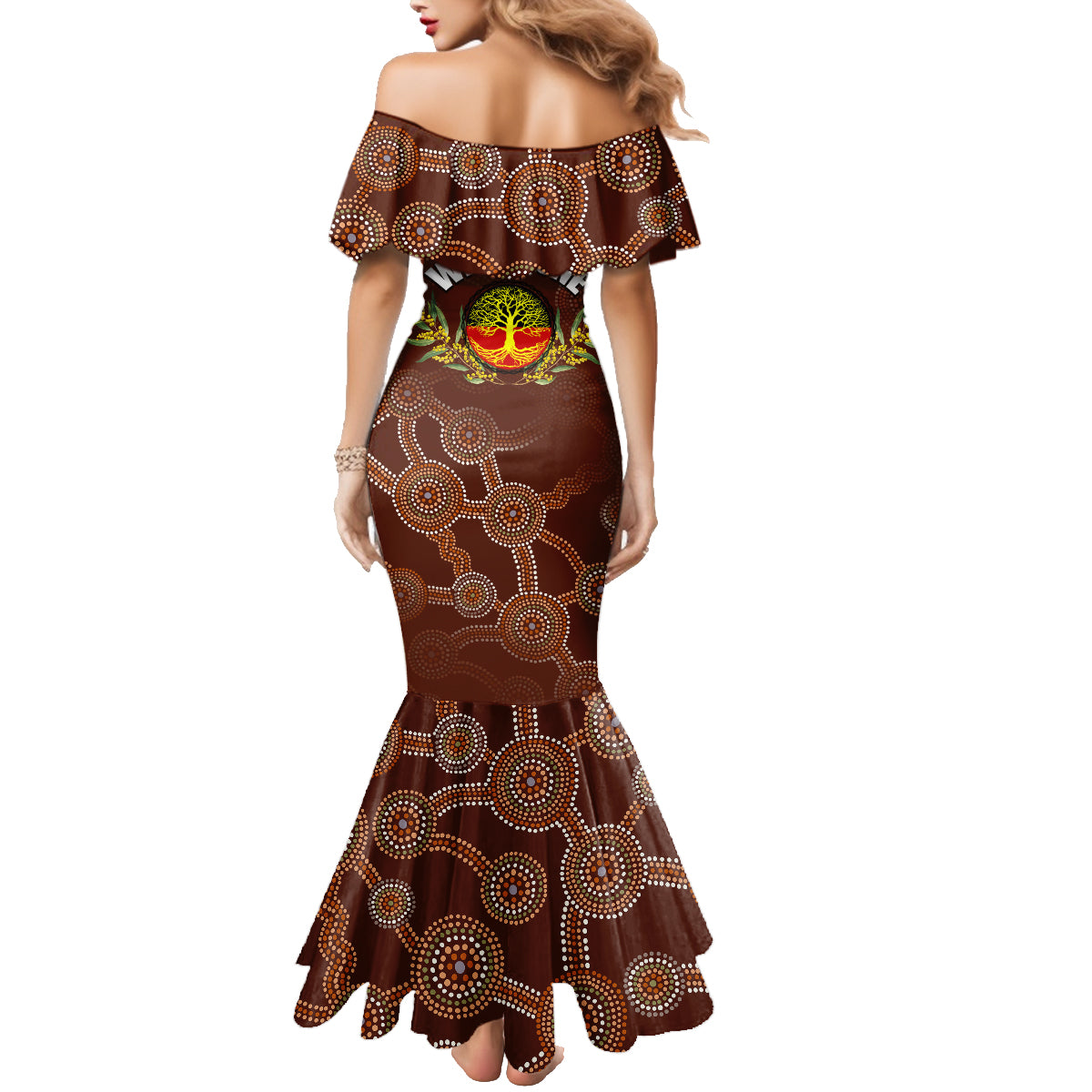 we-are-one-koori-and-australia-family-matching-mermaid-dress-and-hawaiian-shirt-aboriginal-pattern
