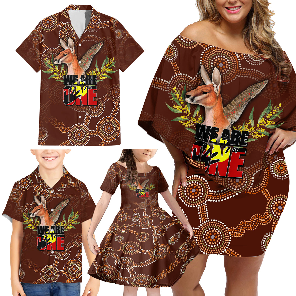 we-are-one-koori-and-australia-family-matching-off-shoulder-short-dress-and-hawaiian-shirt-aboriginal-pattern