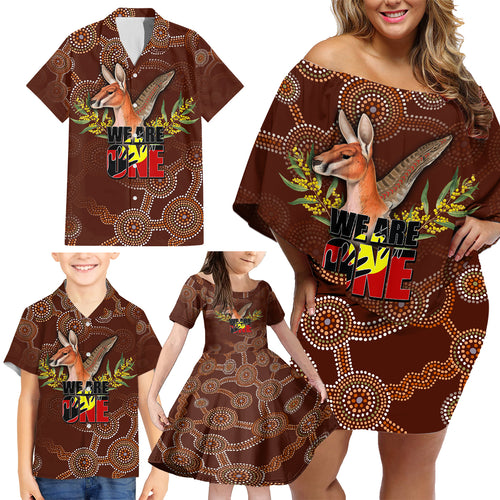 we-are-one-koori-and-australia-family-matching-off-shoulder-short-dress-and-hawaiian-shirt-aboriginal-pattern