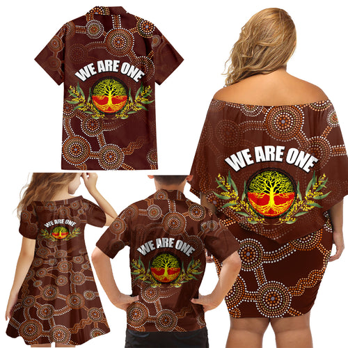 we-are-one-koori-and-australia-family-matching-off-shoulder-short-dress-and-hawaiian-shirt-aboriginal-pattern