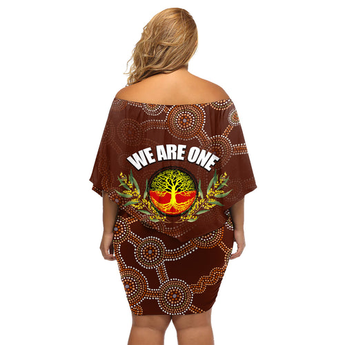 we-are-one-koori-and-australia-family-matching-off-shoulder-short-dress-and-hawaiian-shirt-aboriginal-pattern