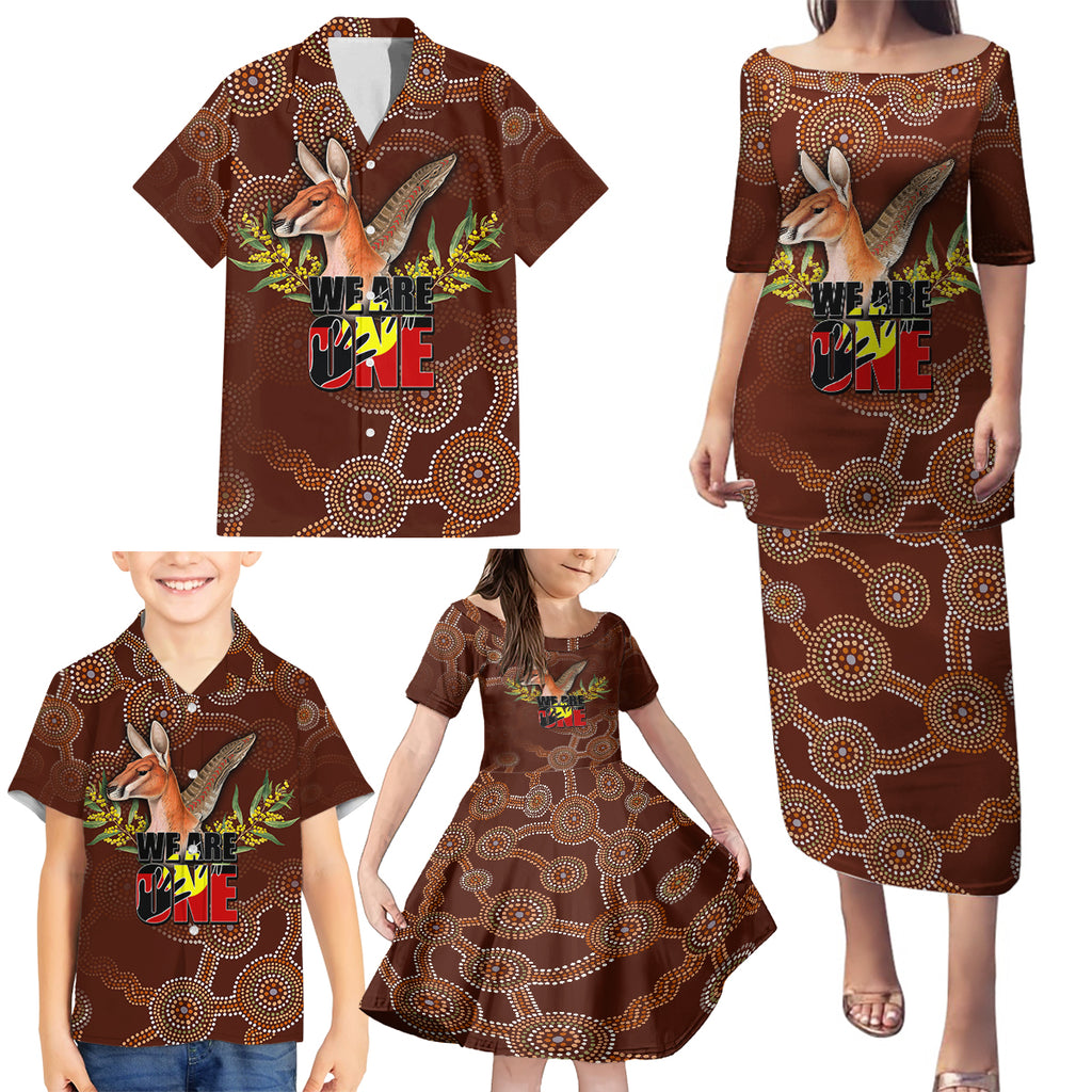 we-are-one-koori-and-australia-family-matching-puletasi-dress-and-hawaiian-shirt-aboriginal-pattern