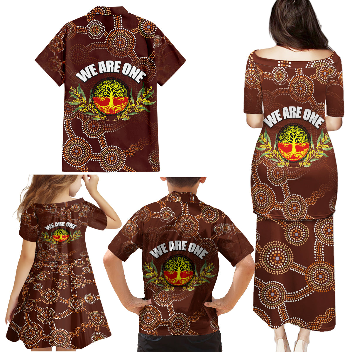 we-are-one-koori-and-australia-family-matching-puletasi-dress-and-hawaiian-shirt-aboriginal-pattern