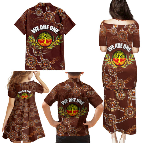we-are-one-koori-and-australia-family-matching-puletasi-dress-and-hawaiian-shirt-aboriginal-pattern