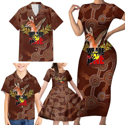 we-are-one-koori-and-australia-family-matching-short-sleeve-bodycon-dress-and-hawaiian-shirt-aboriginal-pattern