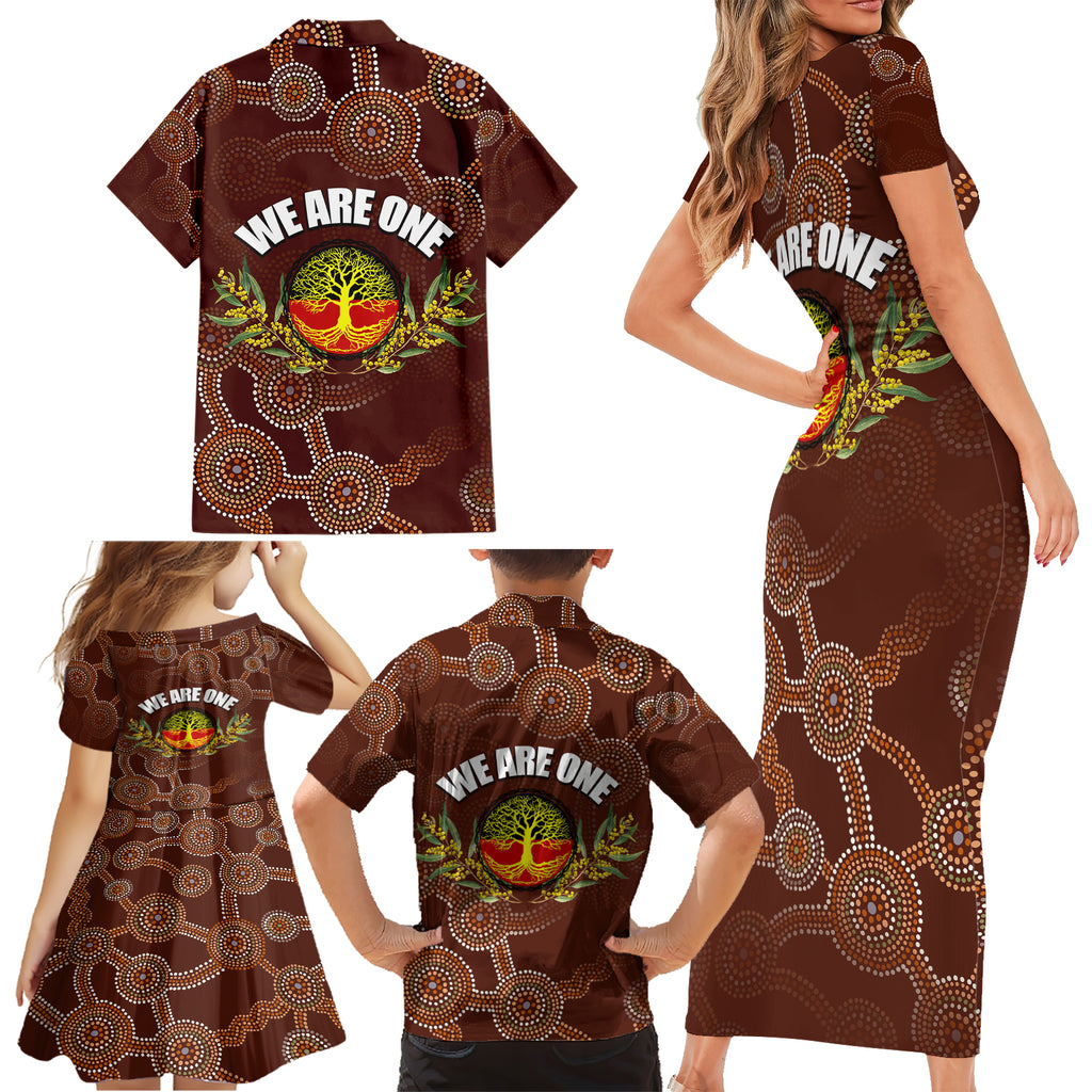 we-are-one-koori-and-australia-family-matching-short-sleeve-bodycon-dress-and-hawaiian-shirt-aboriginal-pattern