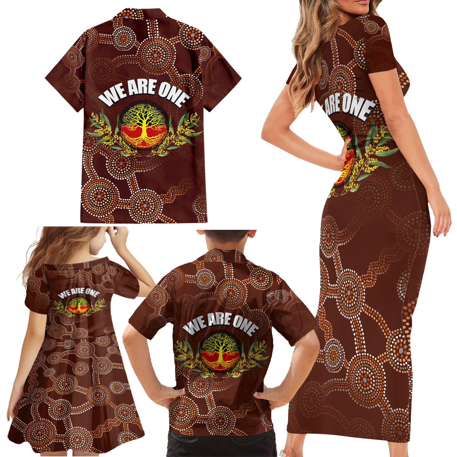 we-are-one-koori-and-australia-family-matching-short-sleeve-bodycon-dress-and-hawaiian-shirt-aboriginal-pattern
