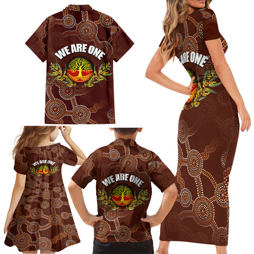 we-are-one-koori-and-australia-family-matching-short-sleeve-bodycon-dress-and-hawaiian-shirt-aboriginal-pattern