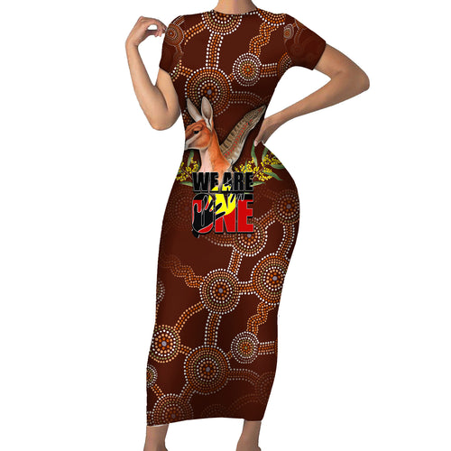 we-are-one-koori-and-australia-family-matching-short-sleeve-bodycon-dress-and-hawaiian-shirt-aboriginal-pattern