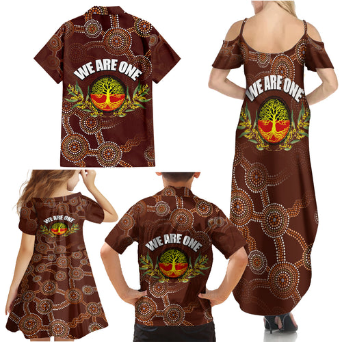 we-are-one-koori-and-australia-family-matching-summer-maxi-dress-and-hawaiian-shirt-aboriginal-pattern