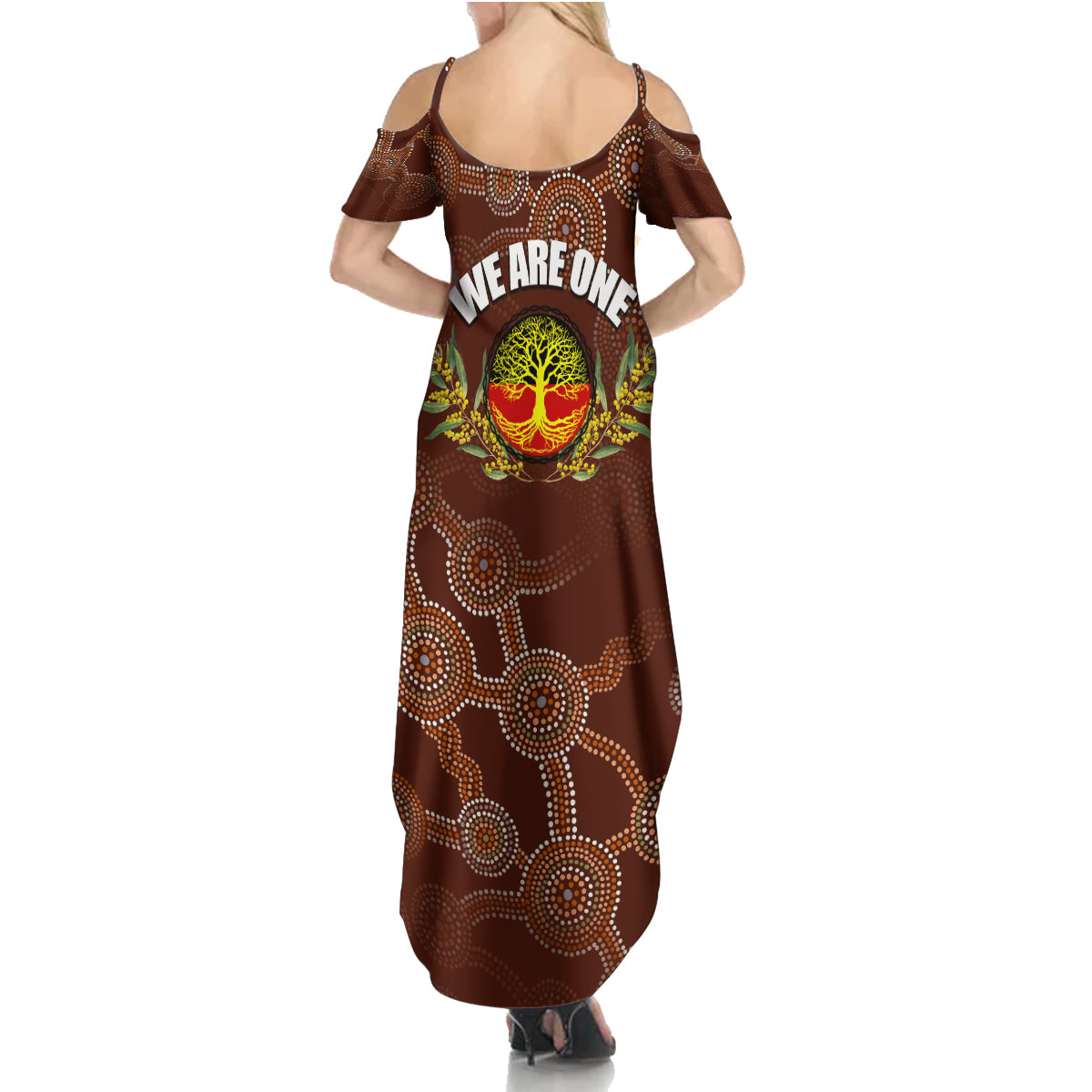we-are-one-koori-and-australia-family-matching-summer-maxi-dress-and-hawaiian-shirt-aboriginal-pattern
