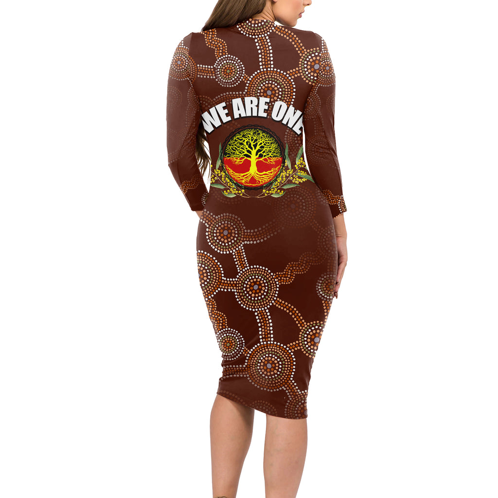 we-are-one-koori-and-australia-long-sleeve-bodycon-dress-aboriginal-pattern
