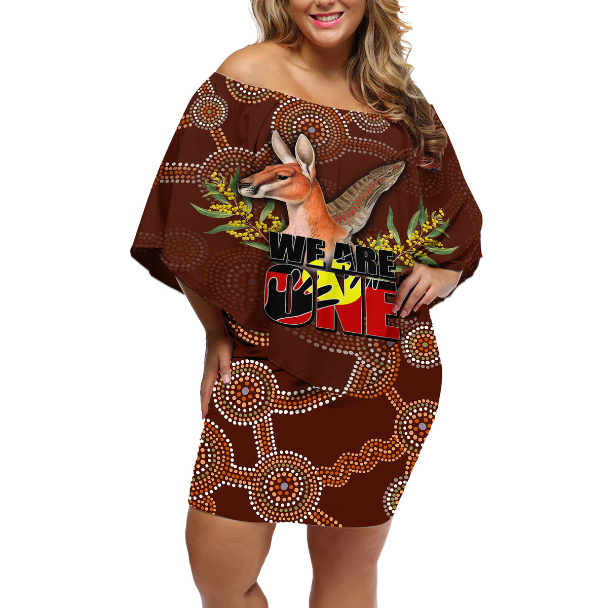 we-are-one-koori-and-australia-off-shoulder-short-dress-aboriginal-pattern
