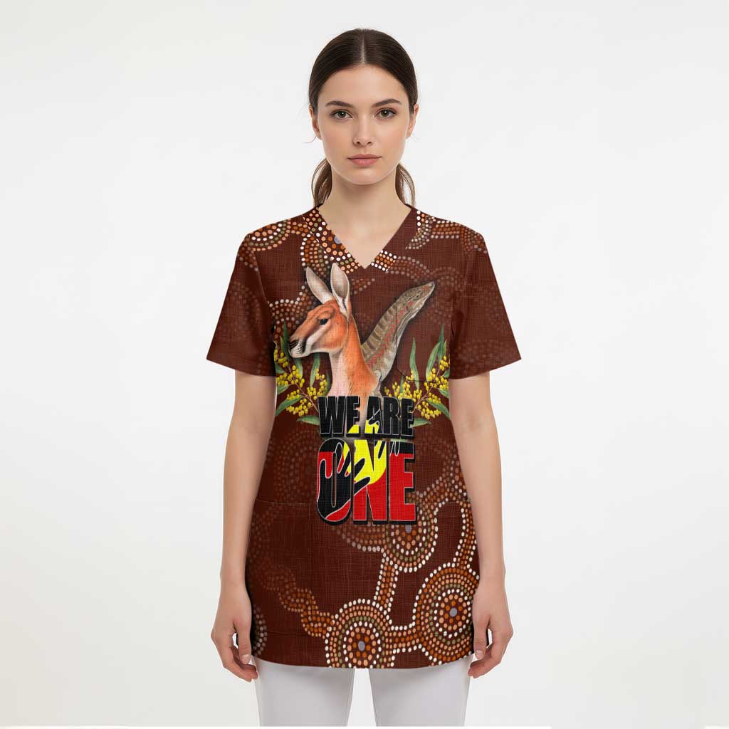 We Are One Koori and Australia Scrub Top Aboriginal Pattern - Aussie Hoodie