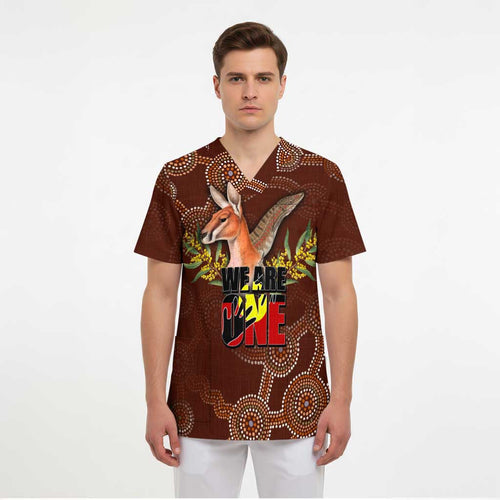 We Are One Koori and Australia Scrub Top Aboriginal Pattern - Aussie Hoodie