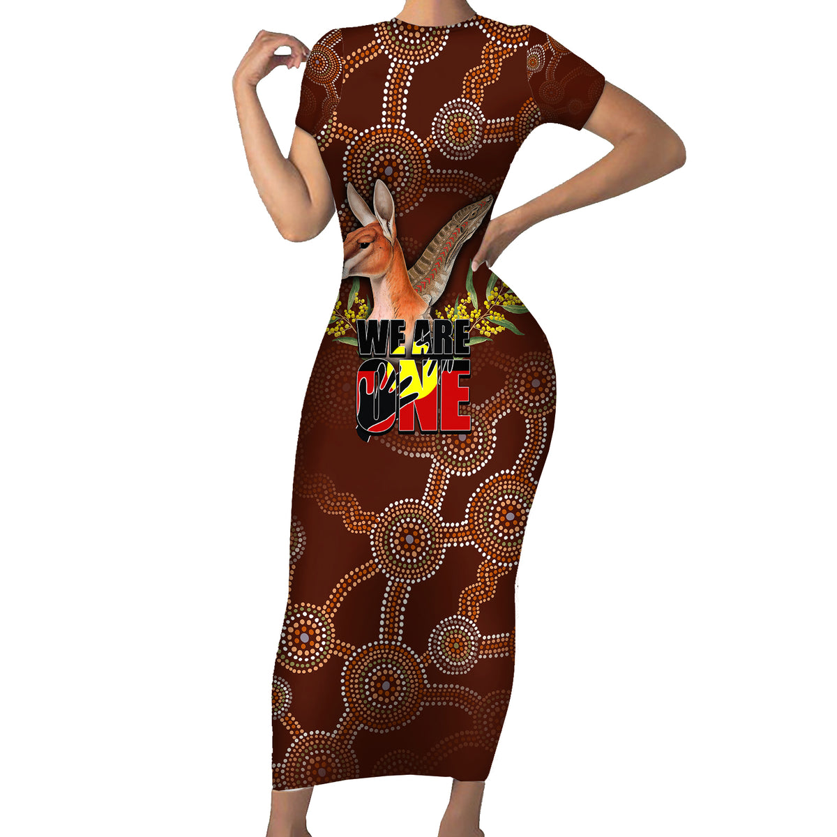 we-are-one-koori-and-australia-short-sleeve-bodycon-dress-aboriginal-pattern