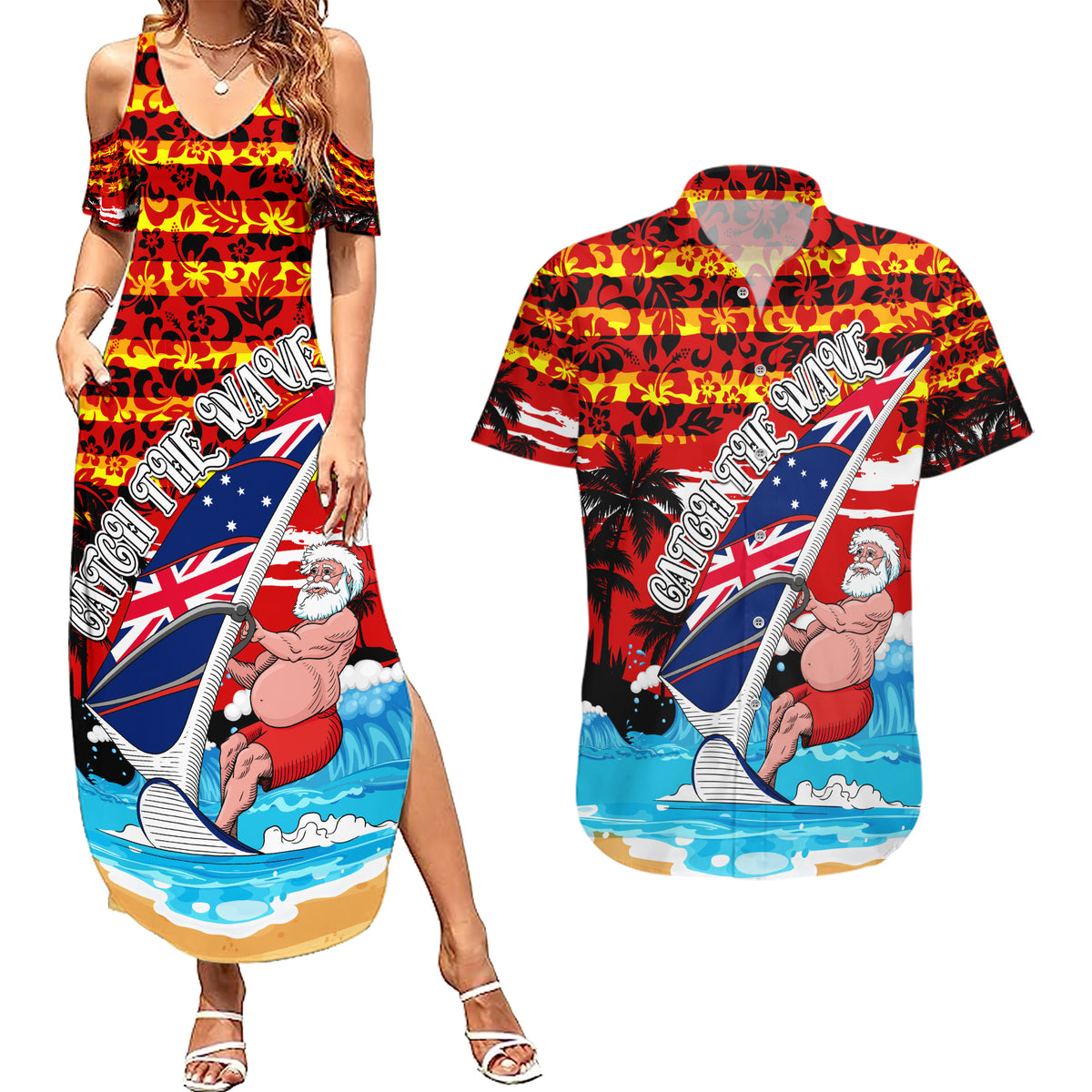 australia-surfing-christmas-couples-matching-summer-maxi-dress-and-hawaiian-shirt-catch-the-wave