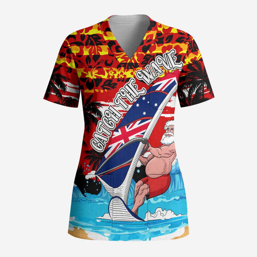 Australia Surfing Christmas Scrub Top Catch The Wave - Aussie Hoodie