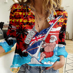 australia-surfing-christmas-women-casual-shirt-catch-the-wave