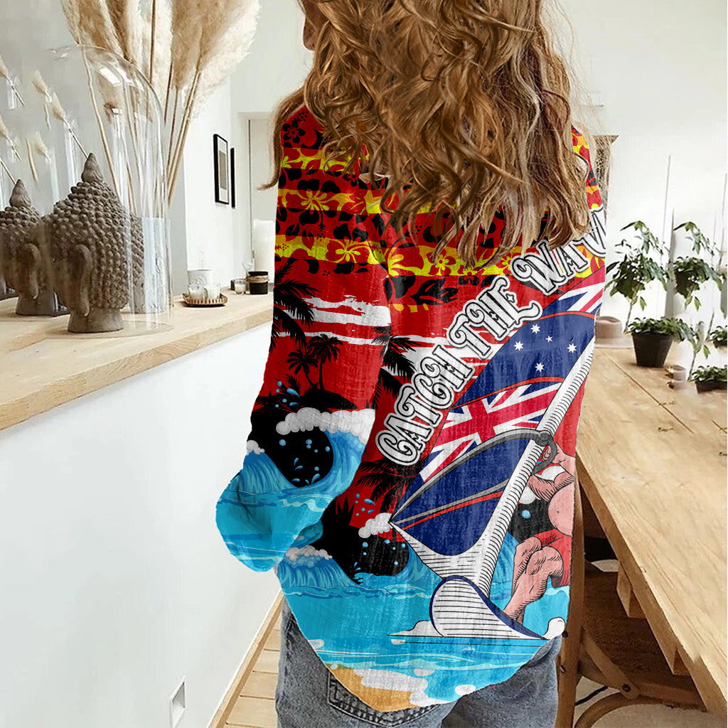 australia-surfing-christmas-women-casual-shirt-catch-the-wave