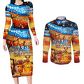 australia-kangaroo-aboriginal-camping-couples-matching-long-sleeve-bodycon-dress-and-long-sleeve-button-shirt-aussie-outback-camping-with-beer
