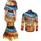 australia-kangaroo-aboriginal-camping-couples-matching-mermaid-dress-and-long-sleeve-button-shirt-aussie-outback-camping-with-beer