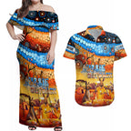 australia-kangaroo-aboriginal-camping-couples-matching-off-shoulder-maxi-dress-and-hawaiian-shirt-aussie-outback-camping-with-beer