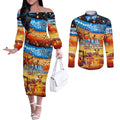 australia-kangaroo-aboriginal-camping-couples-matching-off-the-shoulder-long-sleeve-dress-and-long-sleeve-button-shirt-aussie-outback-camping-with-beer