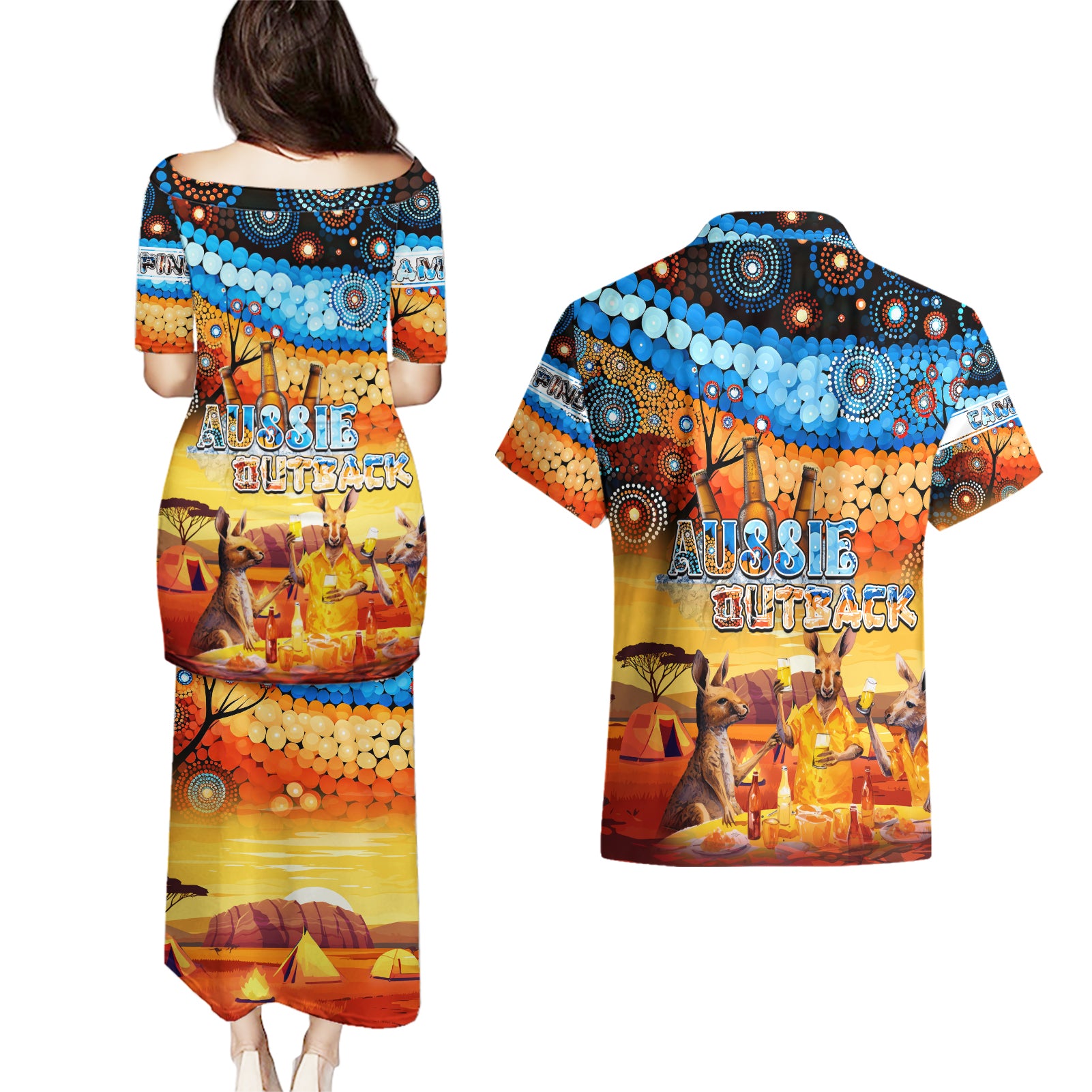 australia-kangaroo-aboriginal-camping-couples-matching-puletasi-dress-and-hawaiian-shirt-aussie-outback-camping-with-beer