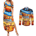 australia-kangaroo-aboriginal-camping-couples-matching-summer-maxi-dress-and-long-sleeve-button-shirt-aussie-outback-camping-with-beer
