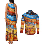 australia-kangaroo-aboriginal-camping-couples-matching-tank-maxi-dress-and-long-sleeve-button-shirt-aussie-outback-camping-with-beer