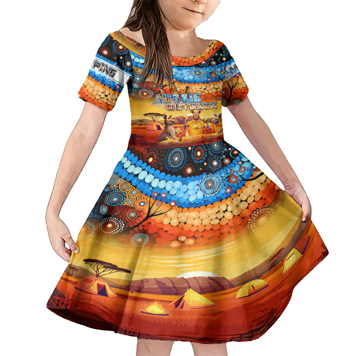 australia-kangaroo-aboriginal-camping-kid-short-sleeve-dress-aussie-outback-camping-with-beer