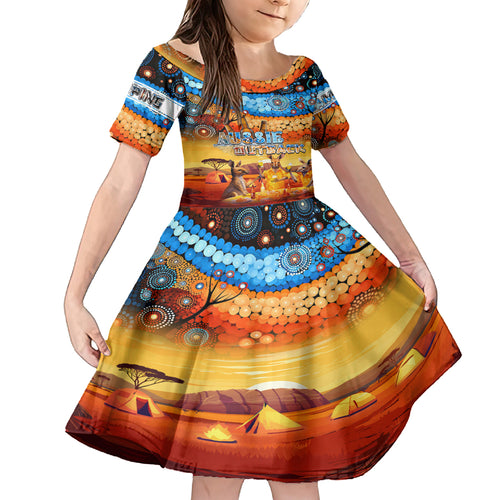 australia-kangaroo-aboriginal-camping-kid-short-sleeve-dress-aussie-outback-camping-with-beer