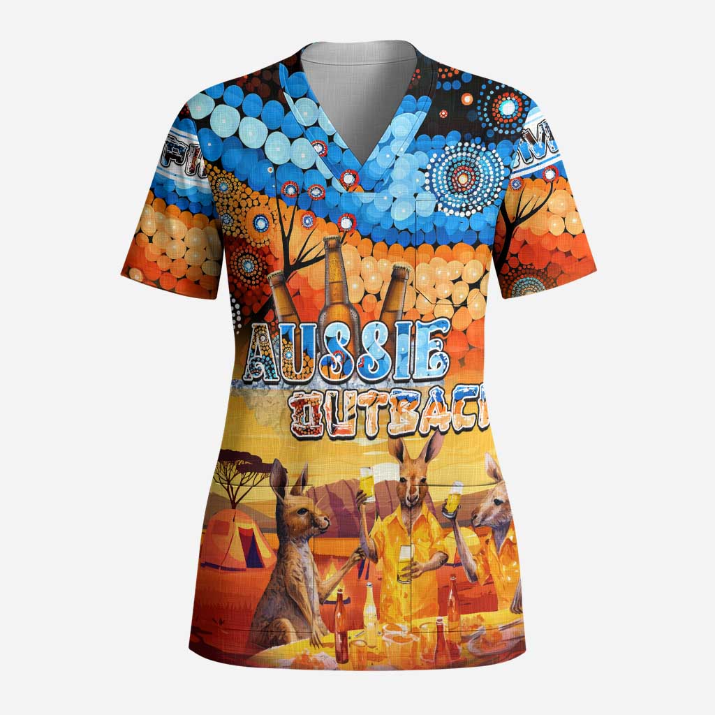 Australia Kangaroo Aboriginal Camping Scrub Top Aussie Outback Camping with Beer - Aussie Hoodie
