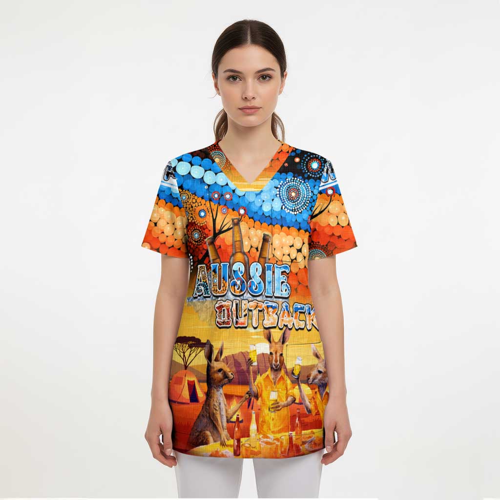 Australia Kangaroo Aboriginal Camping Scrub Top Aussie Outback Camping with Beer - Aussie Hoodie
