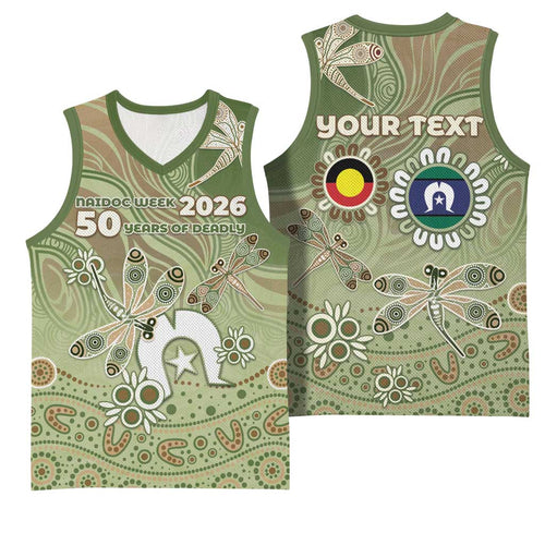 Personalised NAIDOC Week 2026 Basketball Jersey Dragonfly Australian Aboriginal Art