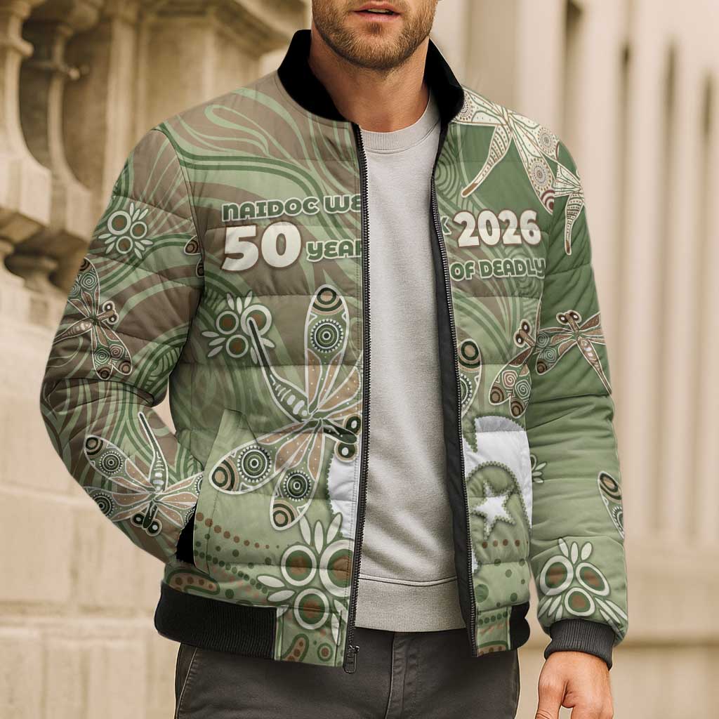 Personalised NAIDOC Week 2026 Bomber Puffer Jacket Dragonfly Australian Aboriginal Art