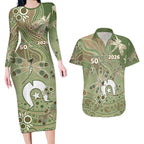 Personalised NAIDOC Week 2026 Couples Matching Long Sleeve Bodycon Dress and Hawaiian Shirt Dragonfly Australian Aboriginal Art
