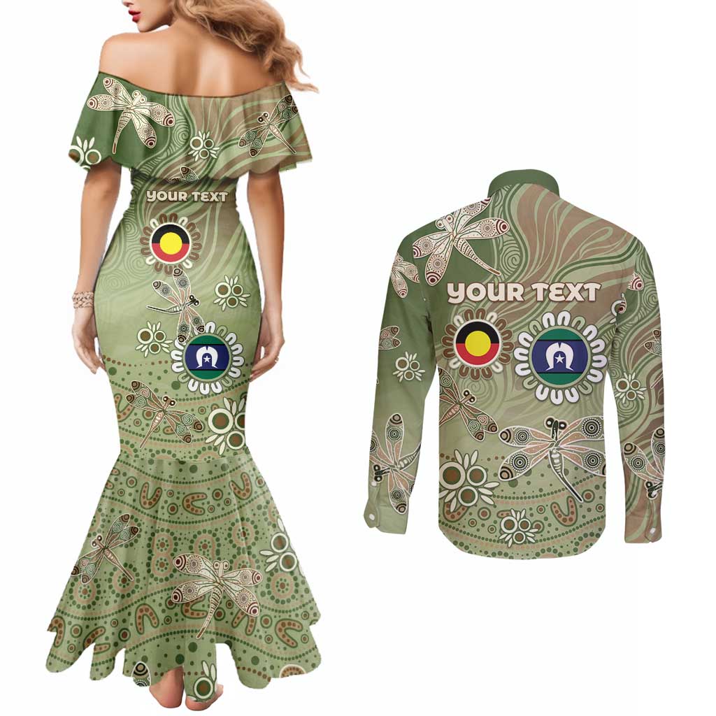 Personalised NAIDOC Week 2026 Couples Matching Mermaid Dress and Long Sleeve Button Shirt Dragonfly Australian Aboriginal Art