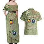 Personalised NAIDOC Week 2026 Couples Matching Off Shoulder Maxi Dress and Hawaiian Shirt Dragonfly Australian Aboriginal Art