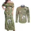 Personalised NAIDOC Week 2026 Couples Matching Off Shoulder Maxi Dress and Long Sleeve Button Shirt Dragonfly Australian Aboriginal Art